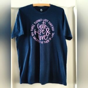 Faith Based Women's Short Sleeve Navy Graphic Tee with Pink Lettering | Large